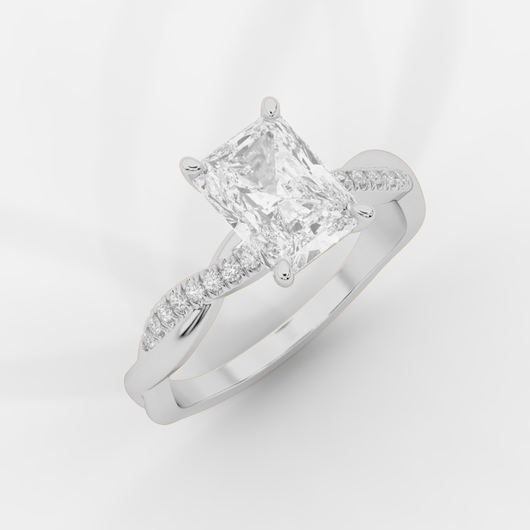 Twist Shank Radiant Diamond Ring in White Gold