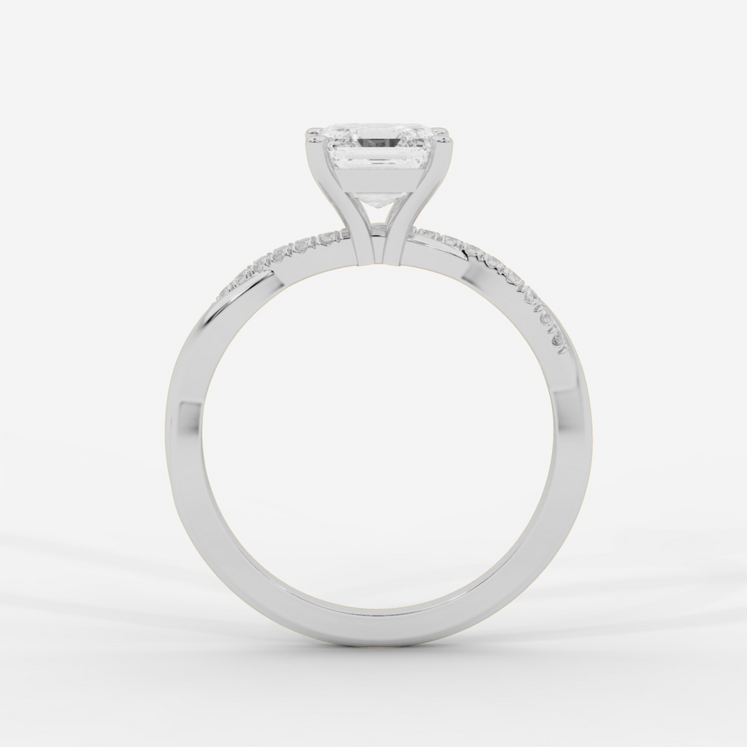 Twist Shank Asscher Diamond Ring in White Gold