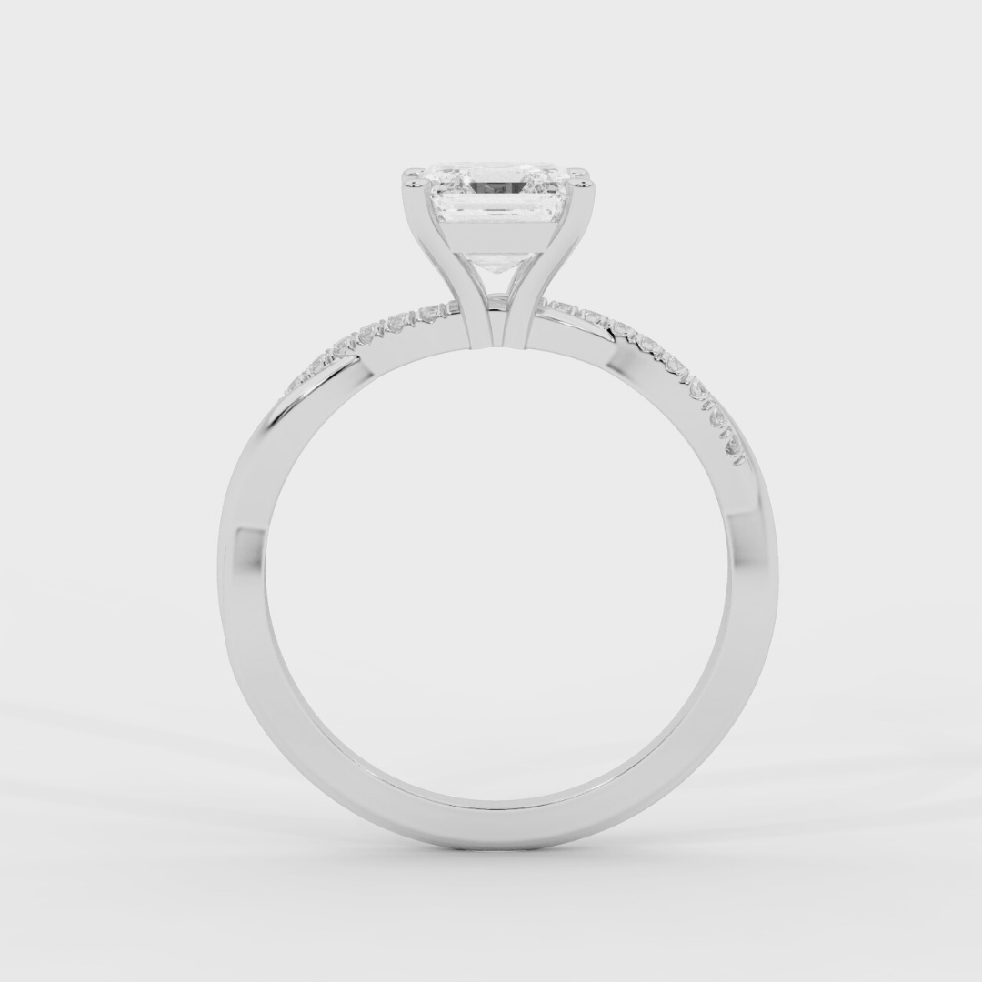 Twist Shank Asscher Diamond Ring in White Gold