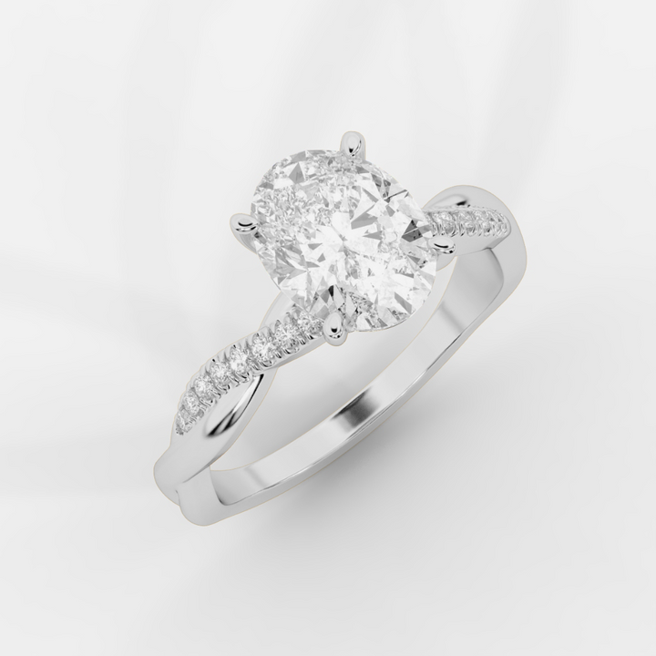 Twist Shank Oval Diamond Ring in White Gold