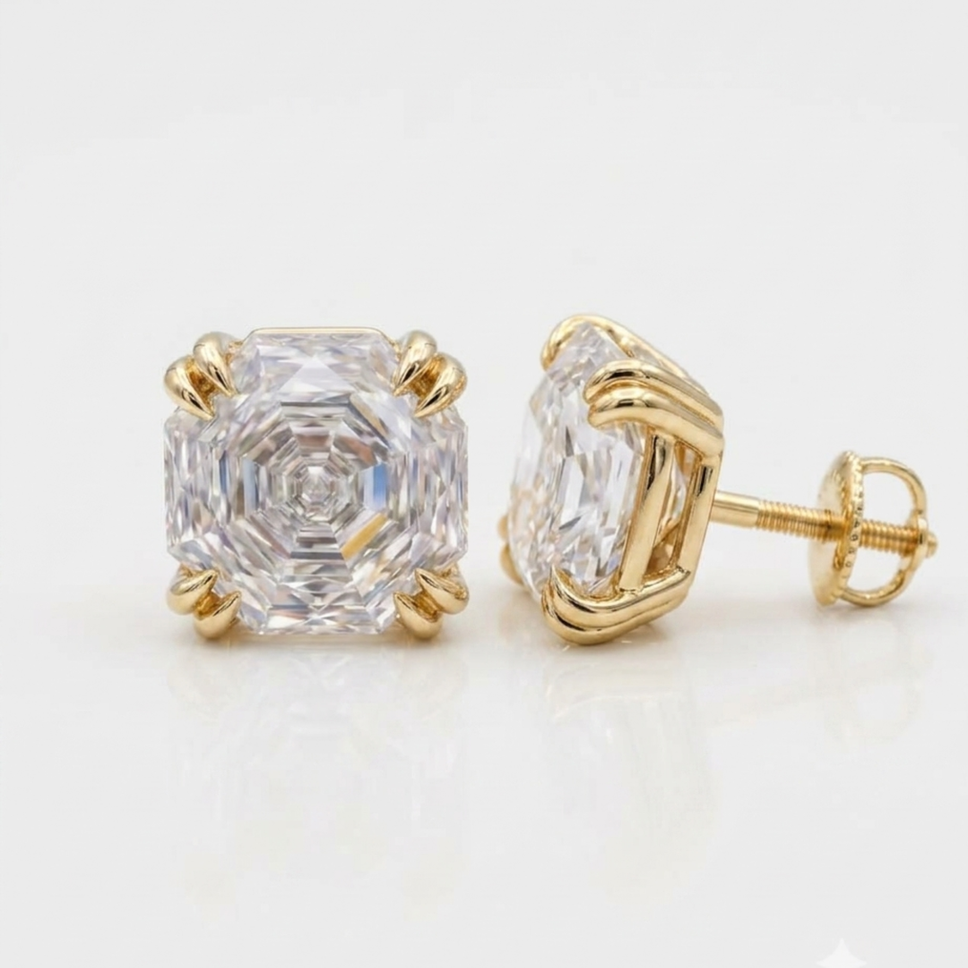 Peony Cut Double Claw Prongs Stud Earrings