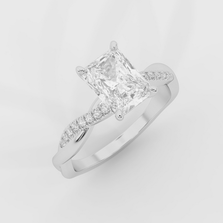 Twist Shank Radiant Diamond Ring in White Gold