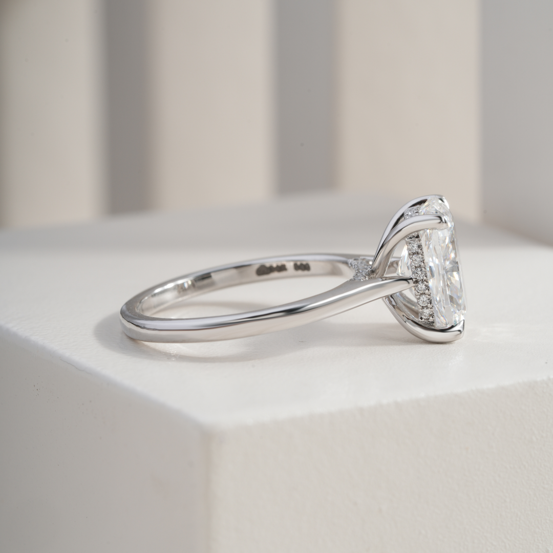 Cushion 3.04CT E VVS2 Mallory Petite Bridge Pave And Hidden Halo Ring