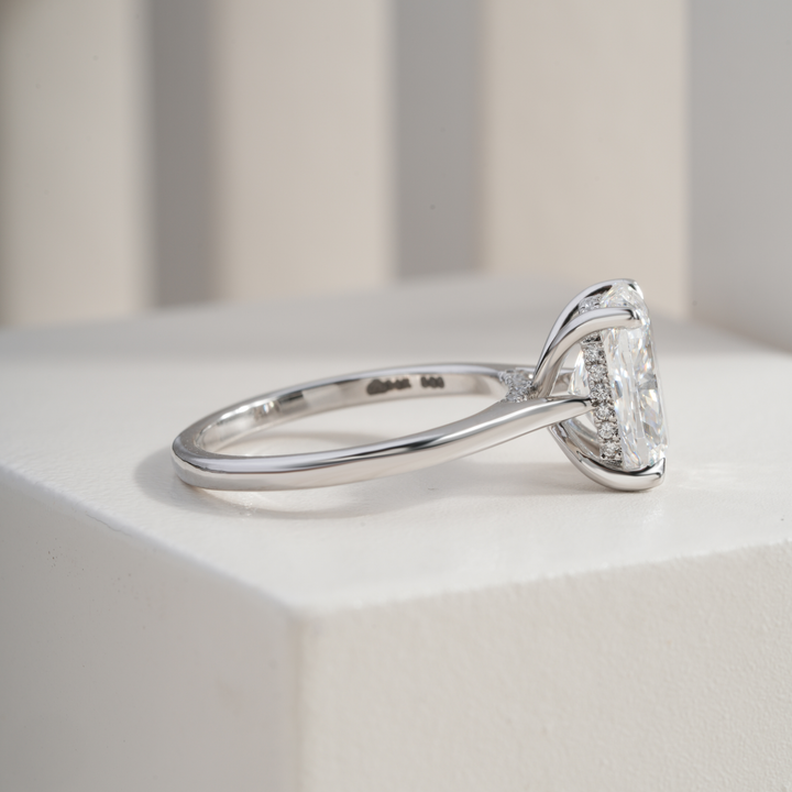 Cushion 3.04CT E VVS2 Mallory Petite Bridge Pave And Hidden Halo Ring