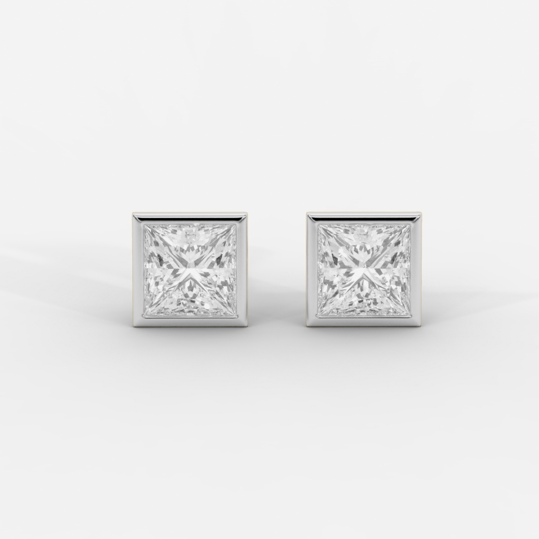 Princess Cut Bezel Studs