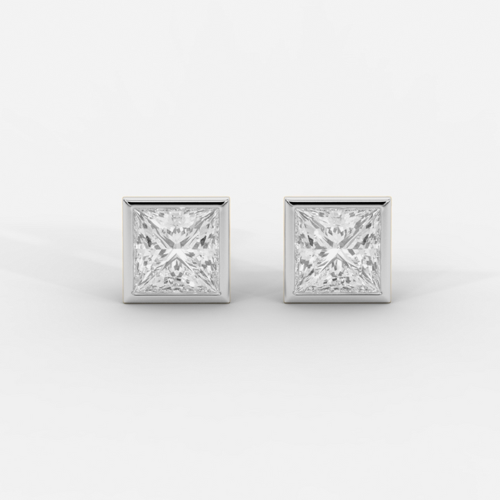 Princess Cut Bezel Studs