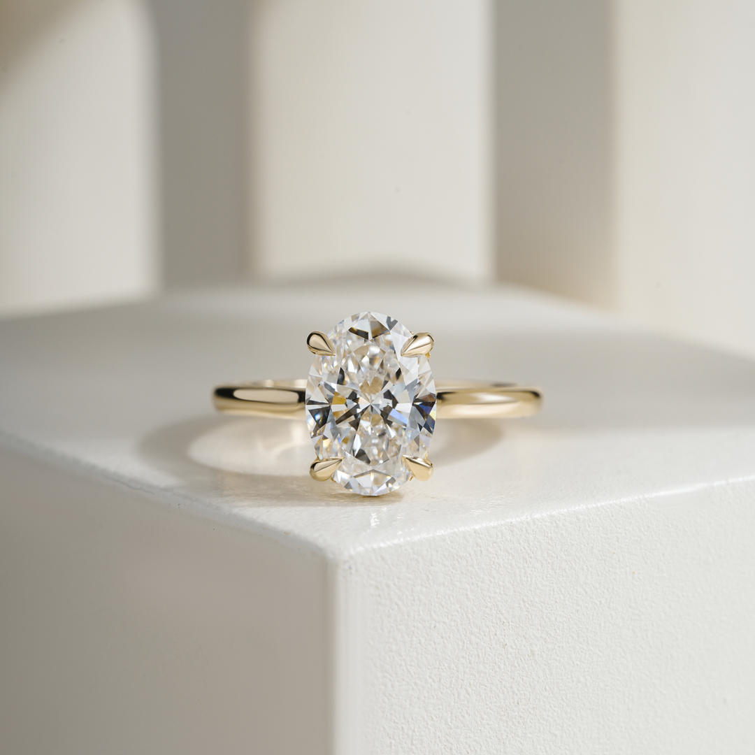 Oval 2.50CT E VVS2 Mallory Petite Bridge Pave And Hidden Halo Ring