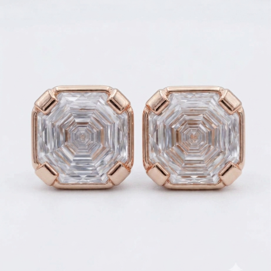 Peony Cut Tab Prongs Stud Earrings
