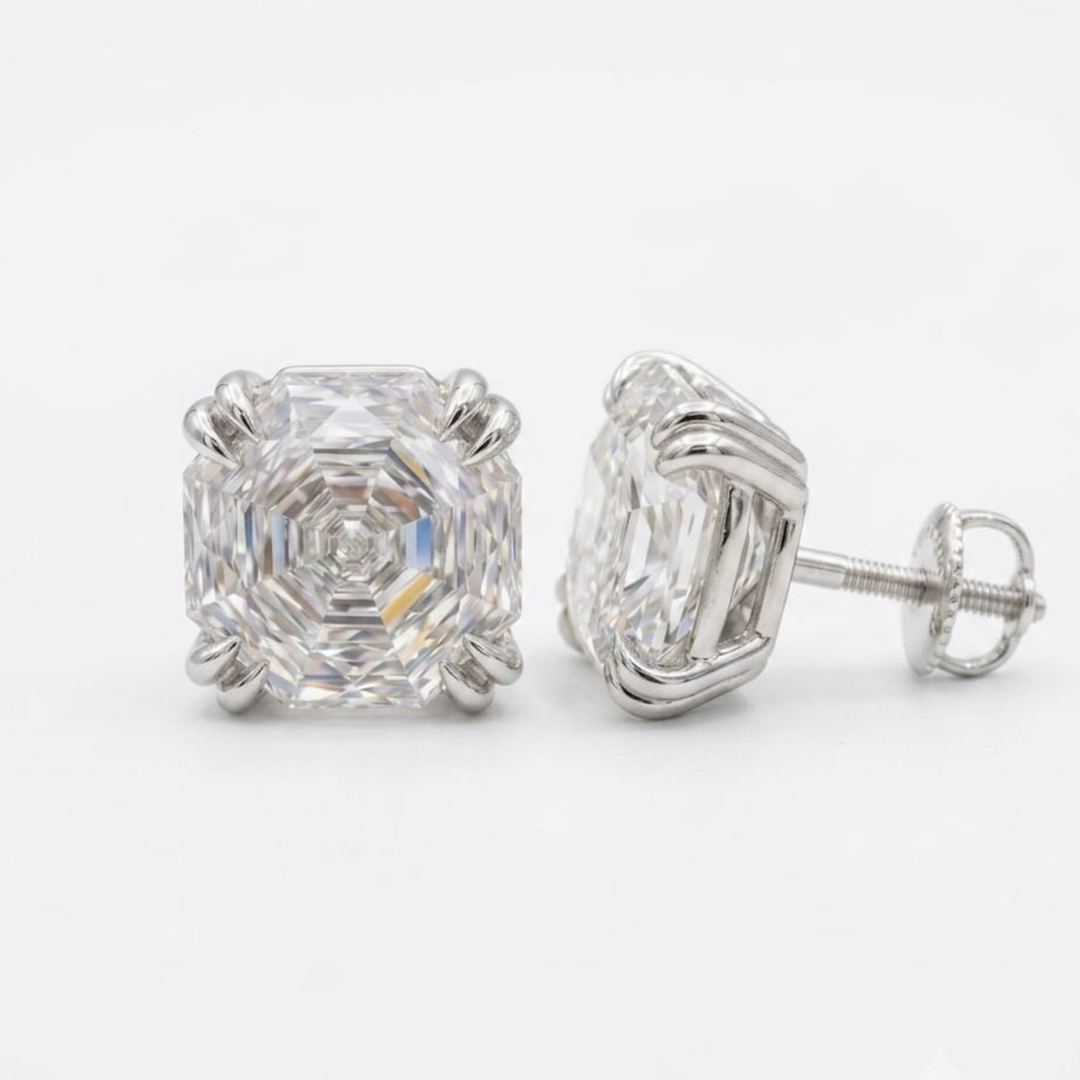 Peony Cut Double Claw Prongs Stud Earrings