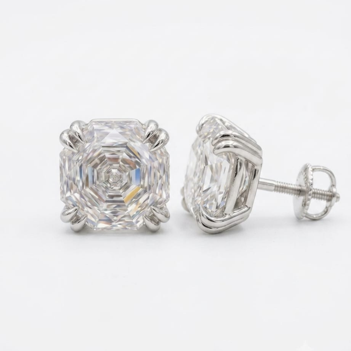 Peony Cut Double Claw Prongs Stud Earrings