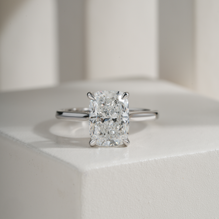 Cushion 3.04CT E VVS2 Mallory Petite Bridge Pave And Hidden Halo Ring