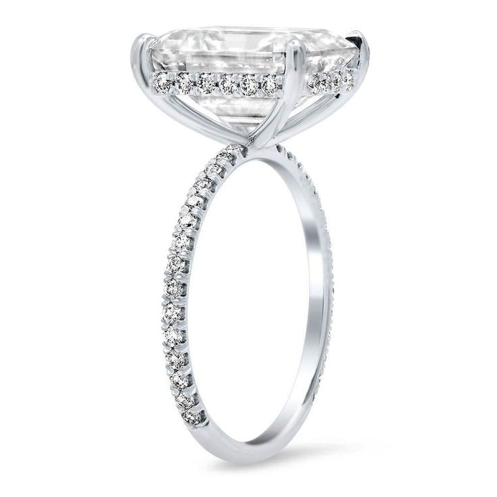 CUSTOM  Long Cushion+ Hidden halo and 3/th pave LAB DIAMOND Ring in Platinum