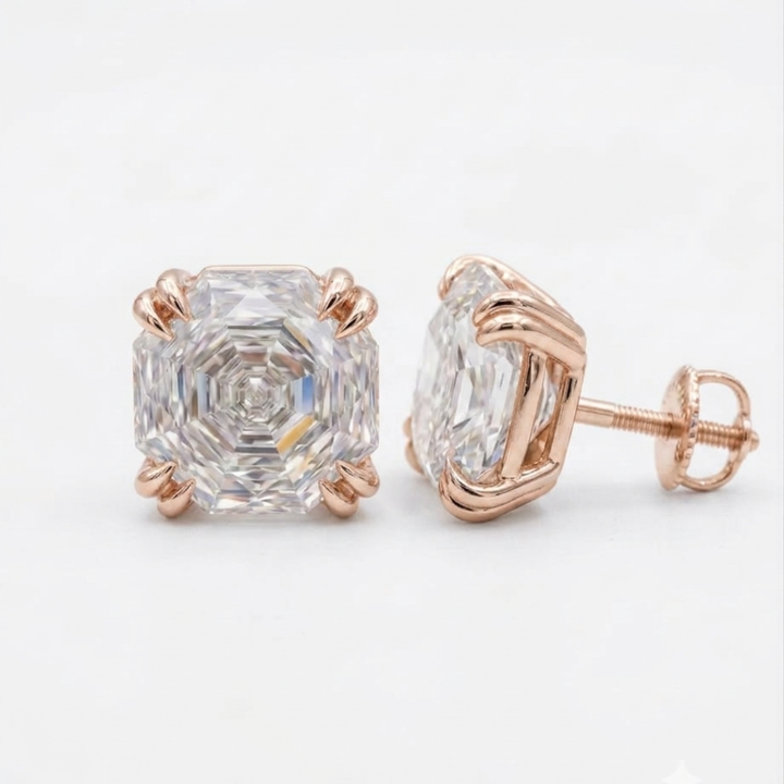 Peony Cut Double Claw Prongs Stud Earrings