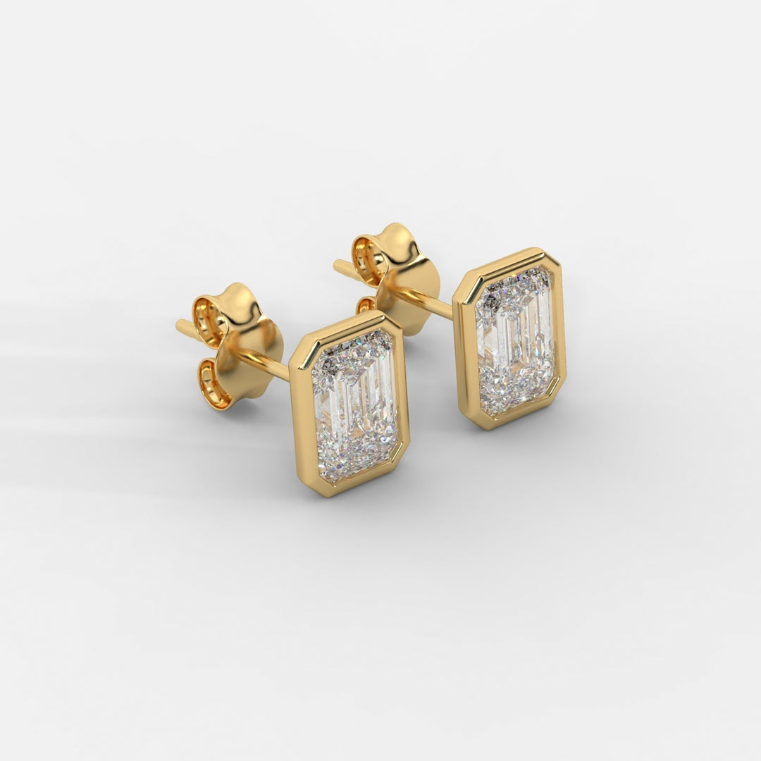 Emerald Cut Bezel Studs