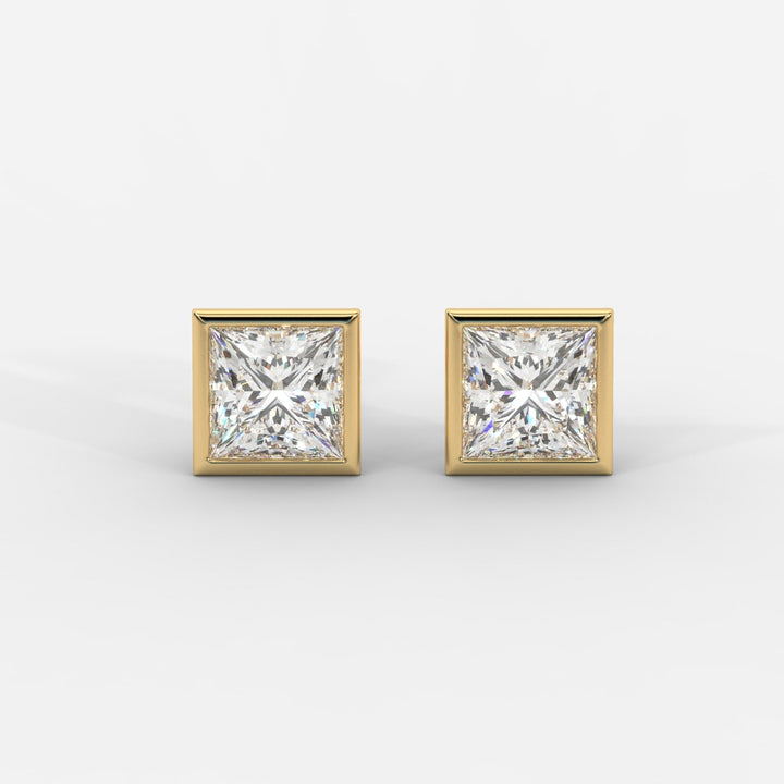 Princess Cut Bezel Studs
