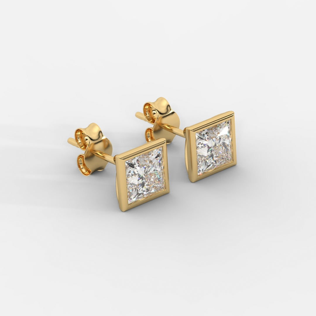 Princess Cut Bezel Studs