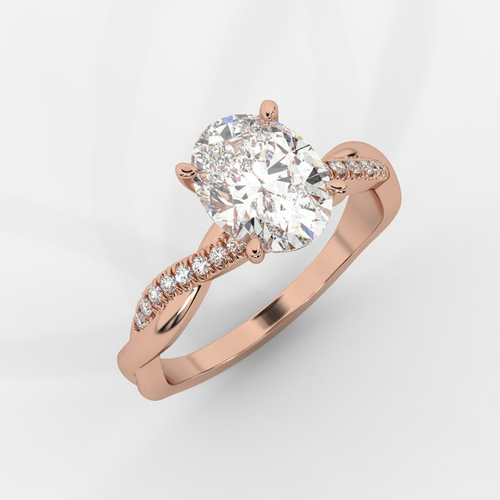 Twist Shank Oval Diamond Ring in Rose Gold