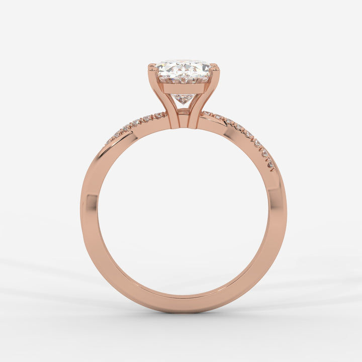 Twist Shank Oval Diamond Ring in Rose Gold