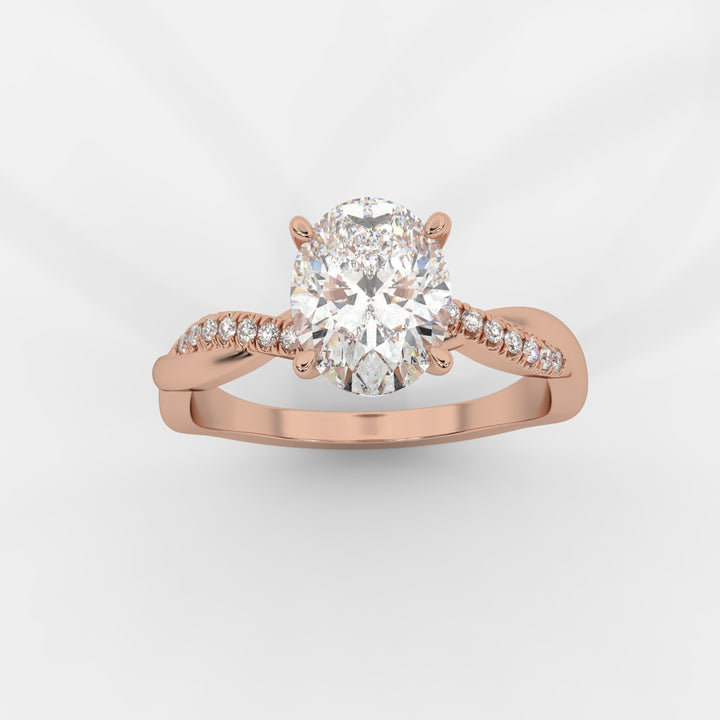 Twist Shank Oval Diamond Ring in Rose Gold