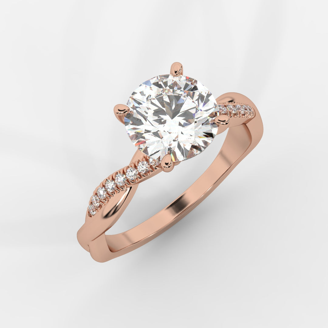 Twist Shank Round Diamond Ring in Rose Gold