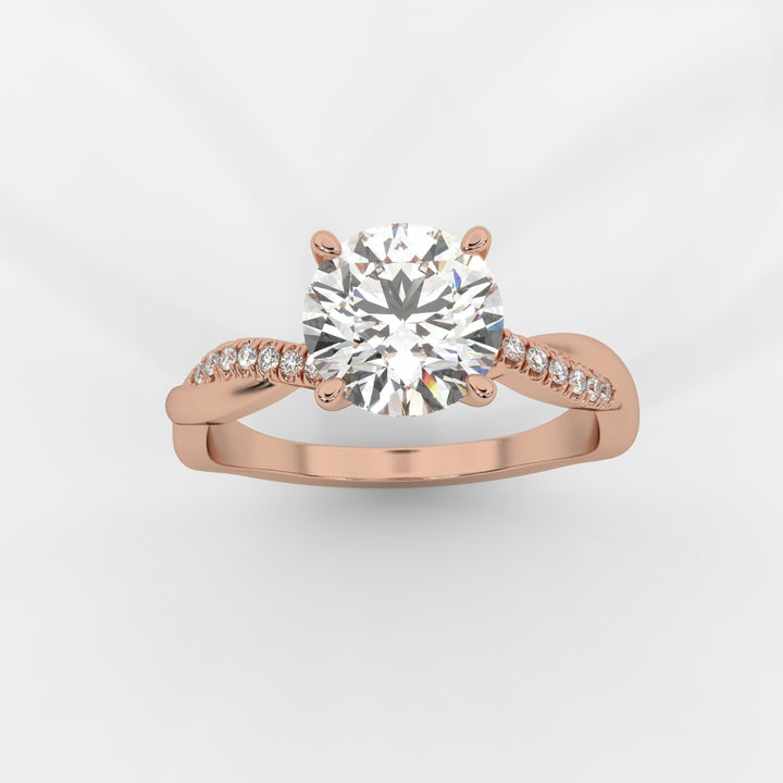 Twist Shank Round Diamond Ring in Rose Gold