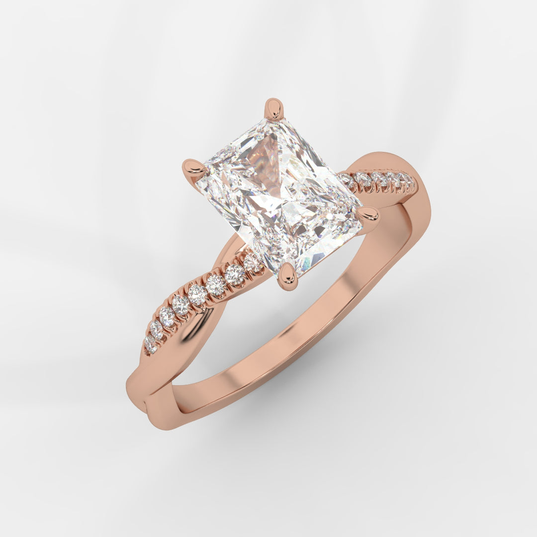 Twist Shank Radiant Diamond Ring in Rose Gold