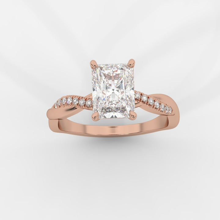 Twist Shank Radiant Diamond Ring in Rose Gold