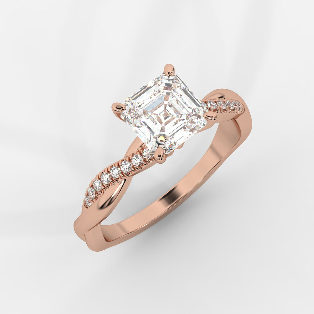 Twist Shank Asscher Diamond Ring in Rose Gold