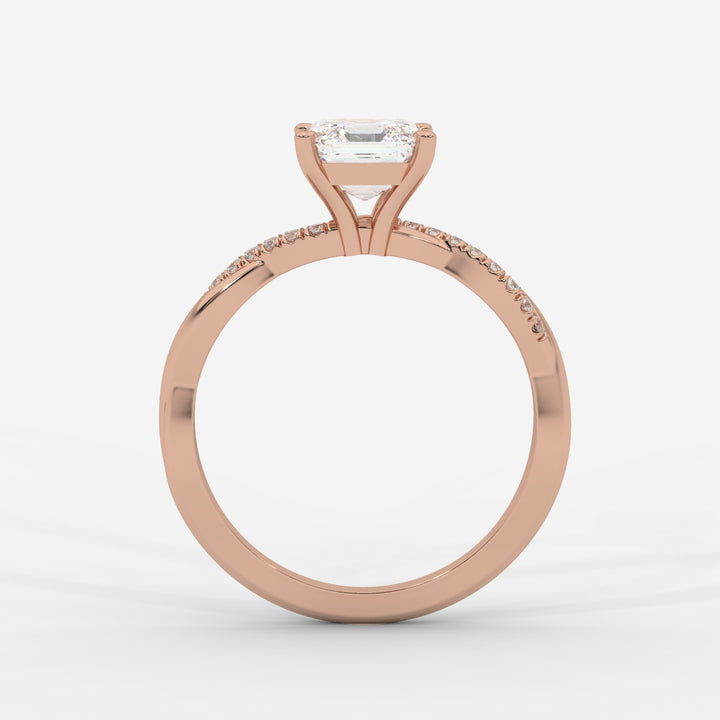 Twist Shank Asscher Diamond Ring in Rose Gold