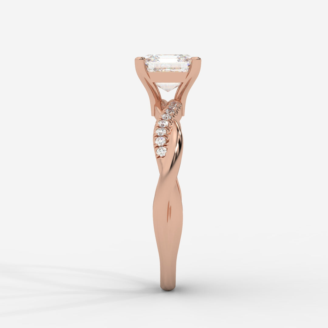 Twist Shank Asscher Diamond Ring in Rose Gold