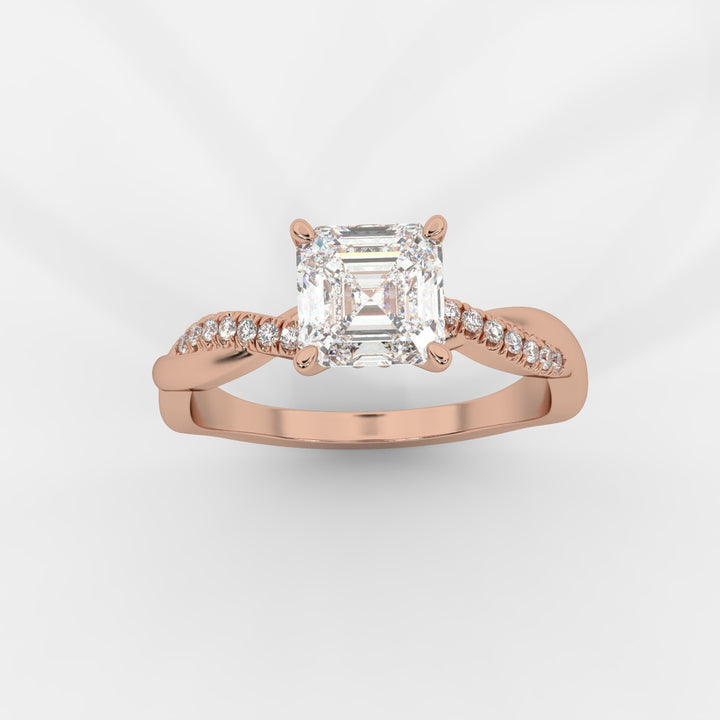 Twist Shank Asscher Diamond Ring in Rose Gold