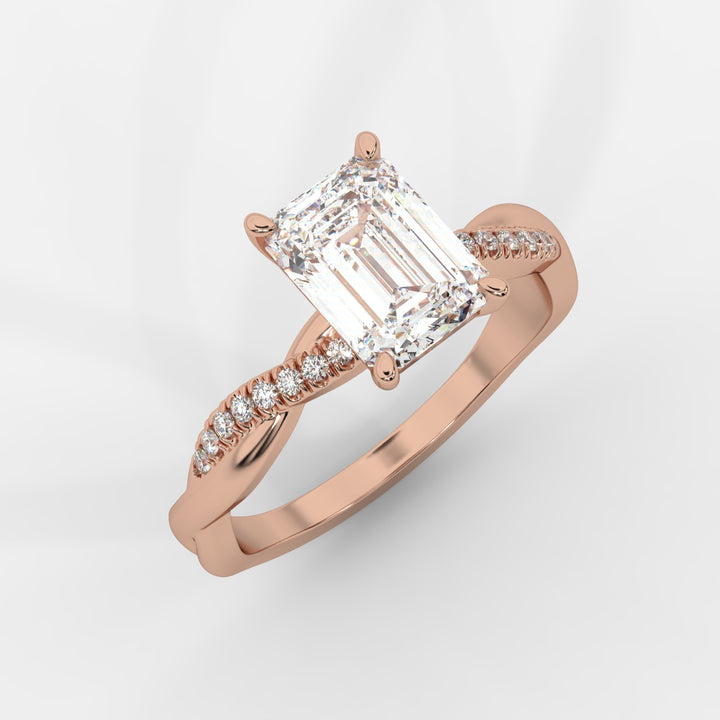 Twist Shank Emerald Diamond Ring in Rose Gold