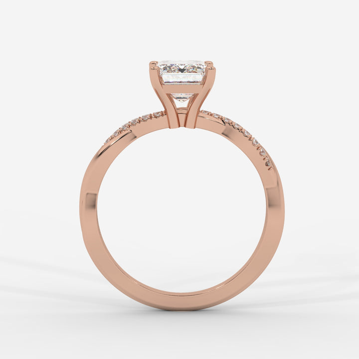 Twist Shank Emerald Diamond Ring in Rose Gold