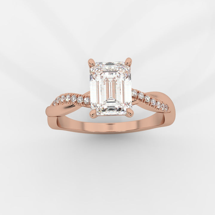 Twist Shank Emerald Diamond Ring in Rose Gold