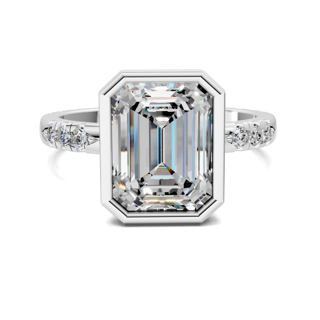Amanda Cut Bezel Ring with Pavé Accents Engagement Ring