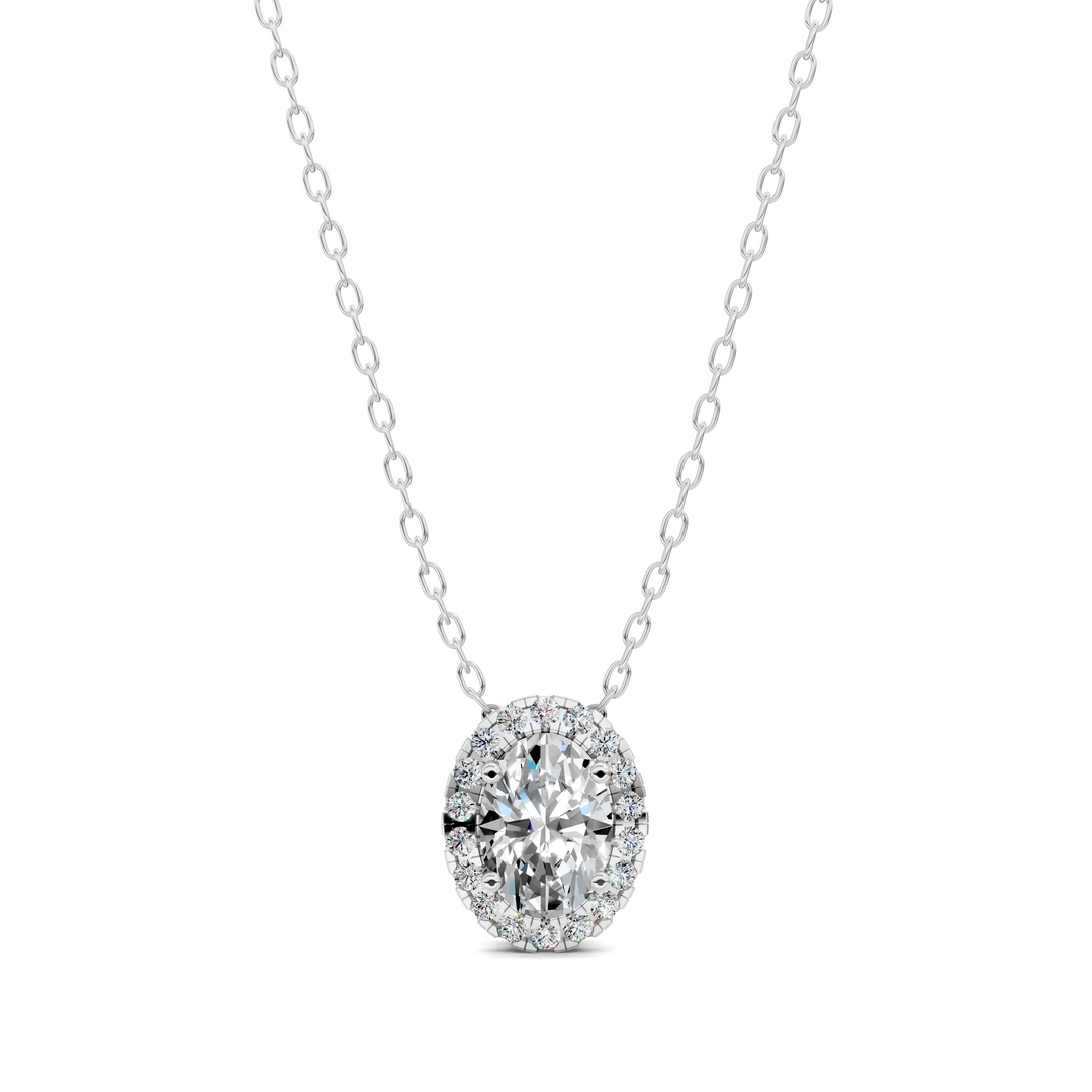 1.75CTW Halo Diamond Oval Pendant