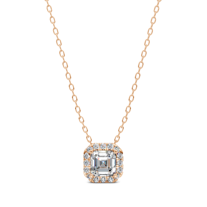 1.75CTW Halo Diamond Asscher Pendant
