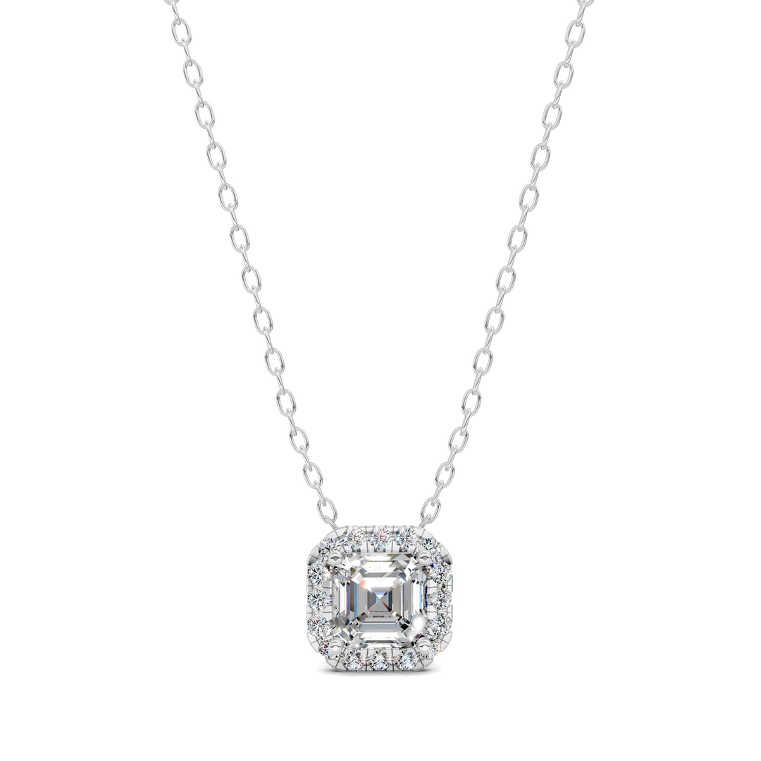1.75CTW Halo Diamond Asscher Pendant