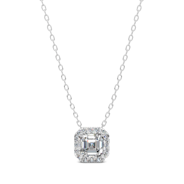 1.75CTW Halo Diamond Asscher Pendant