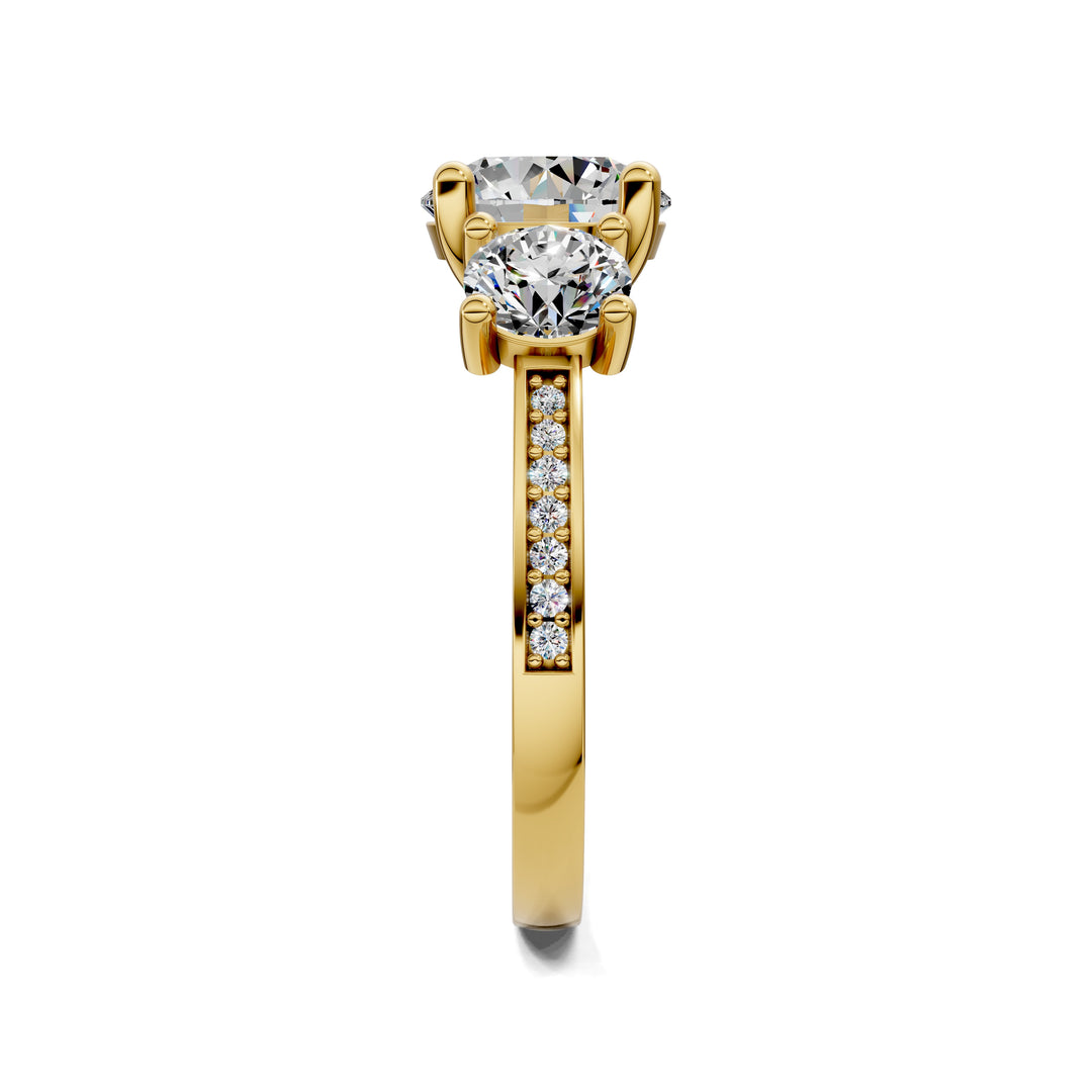 Brianna Round Three Stone with Pave Engagement Ring