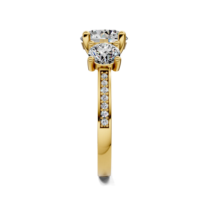 Brianna Round Three Stone with Pave Engagement Ring