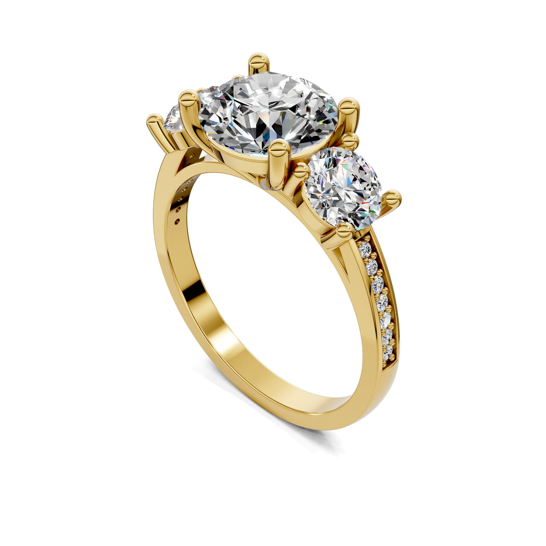 Brianna Round Three Stone with Pave Engagement Ring