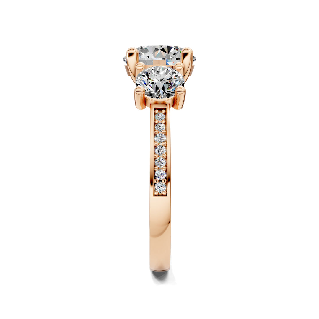 Brianna Round Three Stone with Pave Engagement Ring