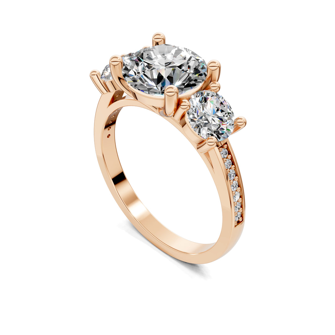Brianna Round Three Stone with Pave Engagement Ring