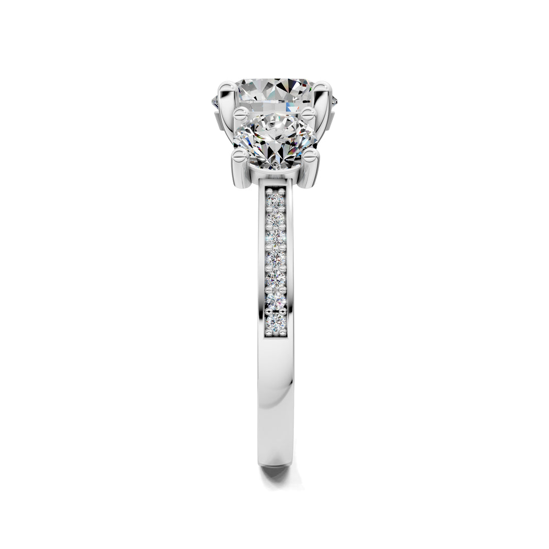 Brianna Round Three Stone with Pave Engagement Ring