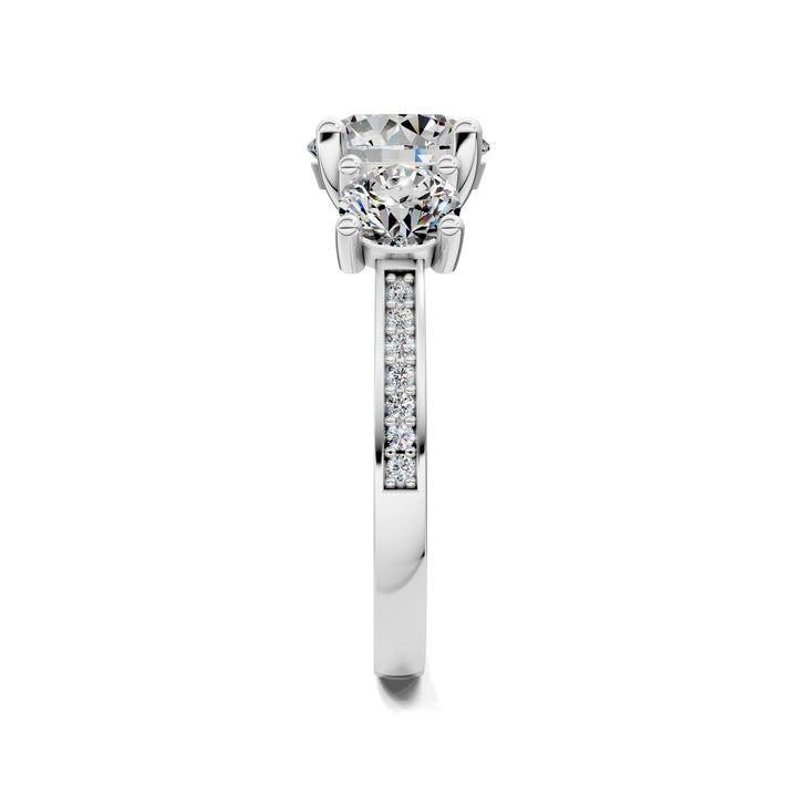Brianna Round Three Stone with Pave Engagement Ring
