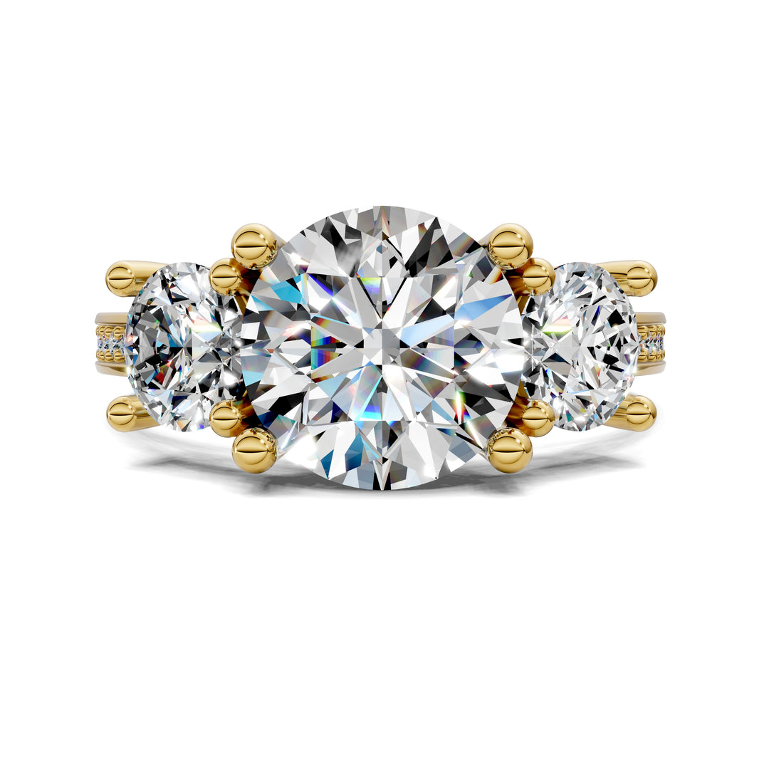 Brianna Round Three Stone with Pave Engagement Ring