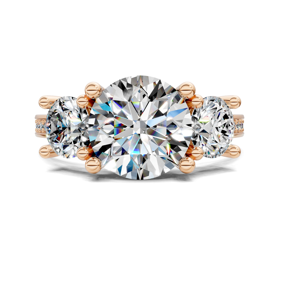 Brianna Round Three Stone with Pave Engagement Ring