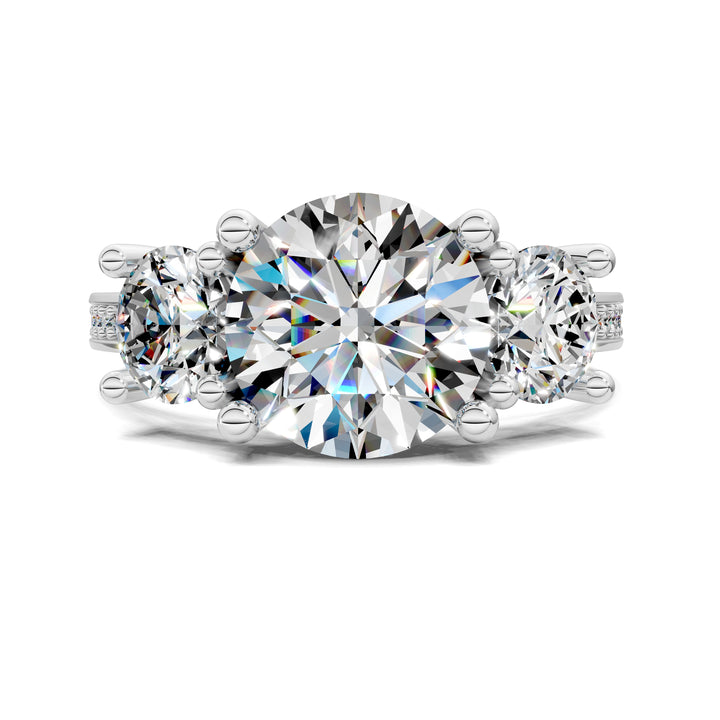 Brianna Round Three Stone with Pave Engagement Ring