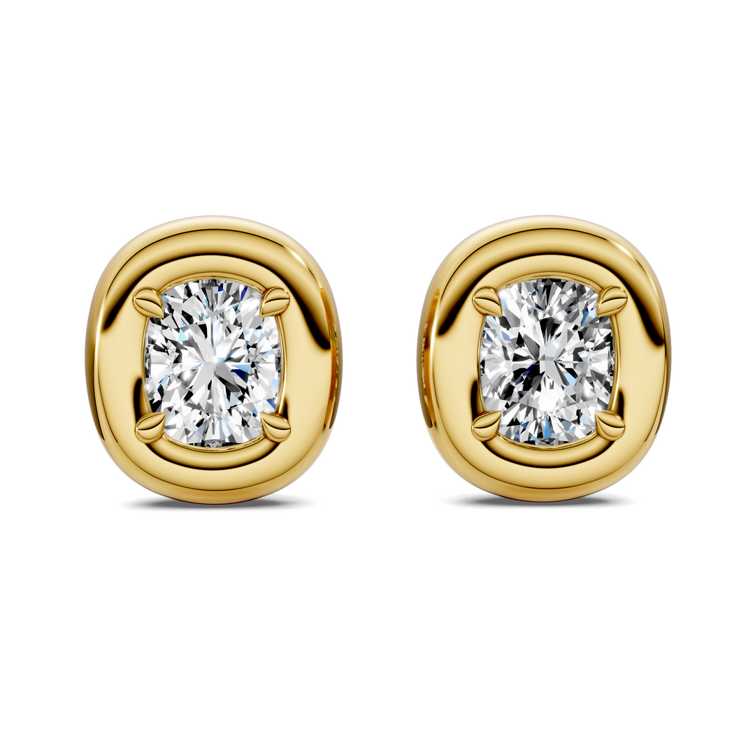 Cushion Cut Puffy Bezel Stud Earrings